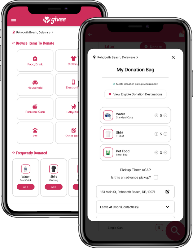 Givee app donation pickup preview